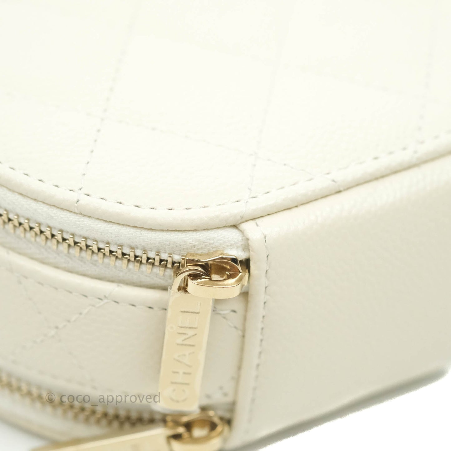 Chanel Mini Round Vanity Bag with Handle Ivory Caviar Gold Hardware 22C