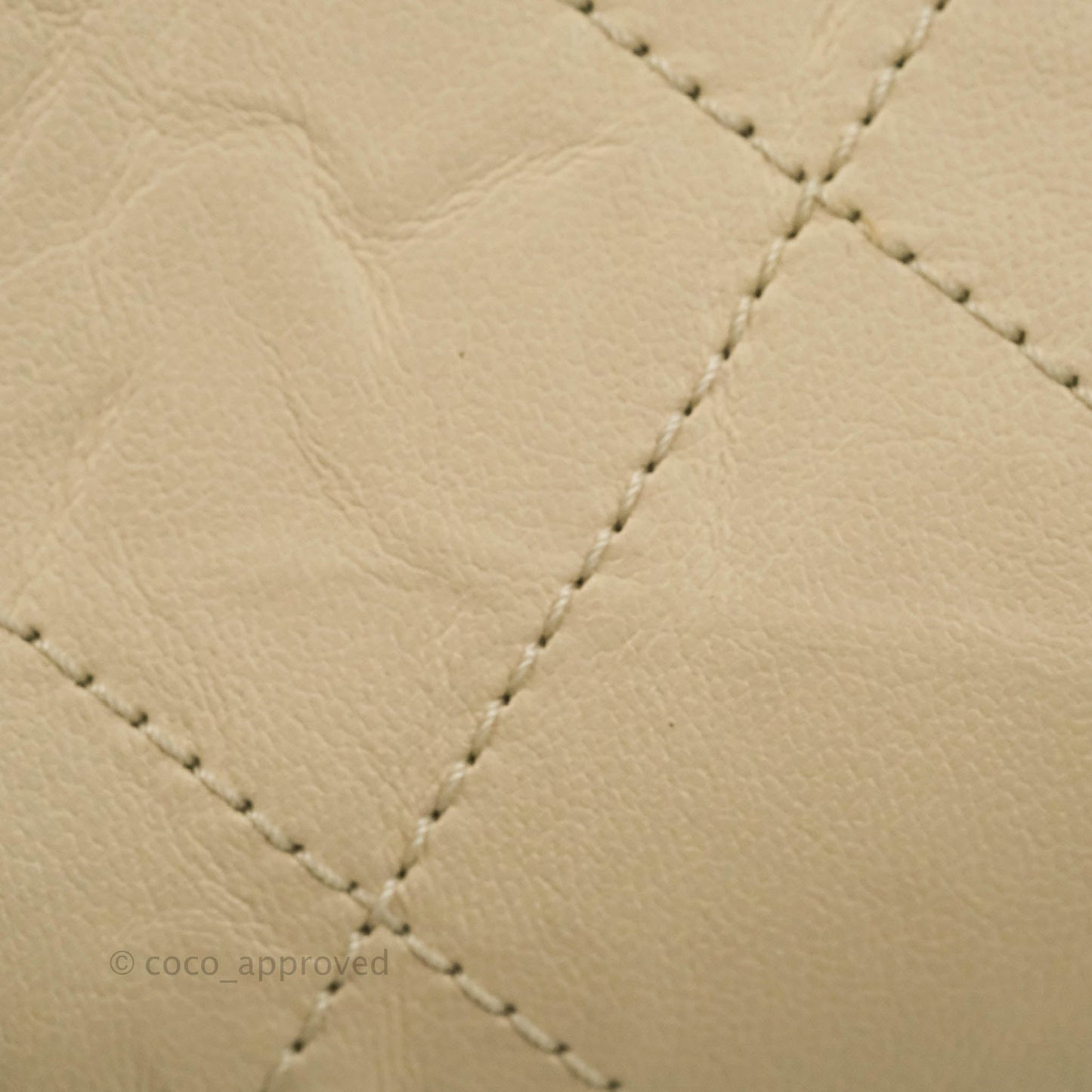 Chanel Flat Quilted Flap Bag Light Beige Grosgrain Ribbon Crumpled Calfskin Silver Hardware 18S