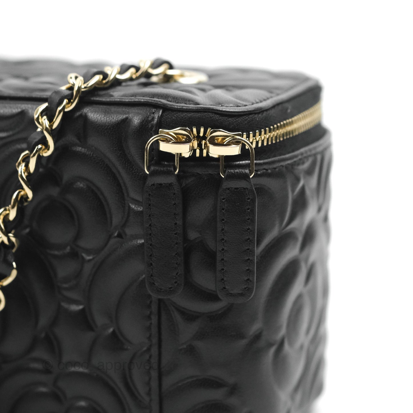 Chanel Vanity Rectangular Camellia Embossed Black Lambskin Gold Hardware