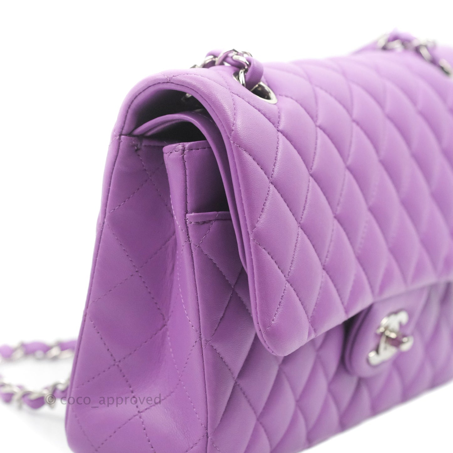 Chanel Classic M/L Medium Flap Quilted Purple Lambskin Silver Hardware 20C