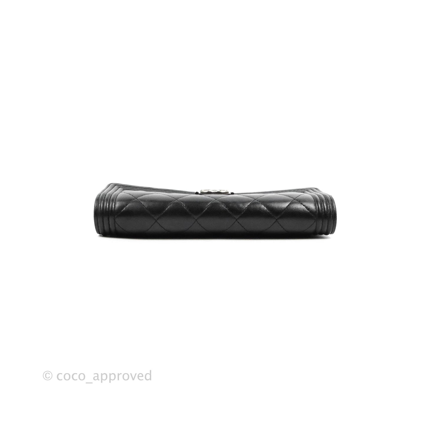 Chanel Quilted Boy Flap Long Wallet Black Lambskin Ruthentium Hardware