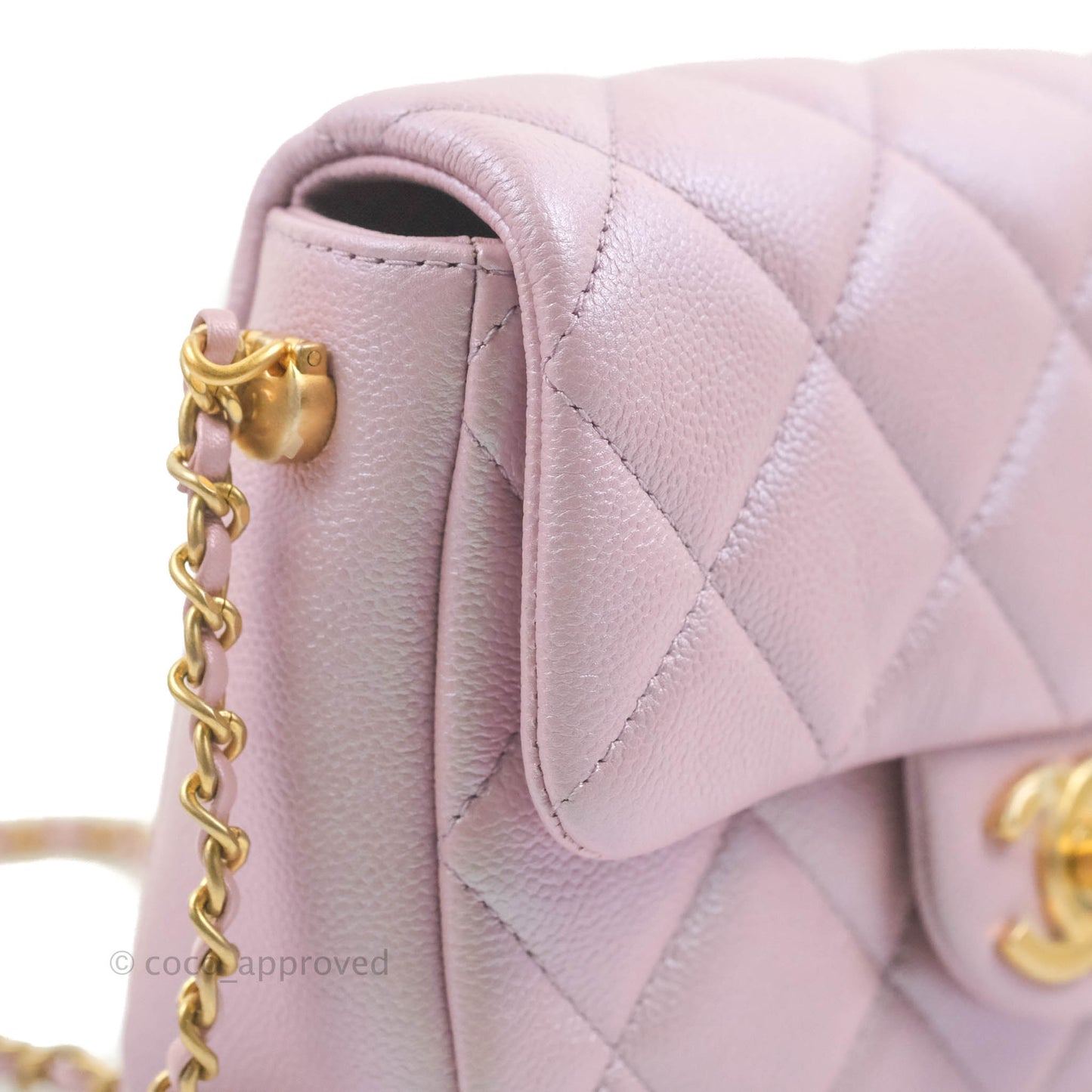 Chanel Quilted My Perfect Mini Iridescent Pink Caviar Aged Gold Hardware 21K