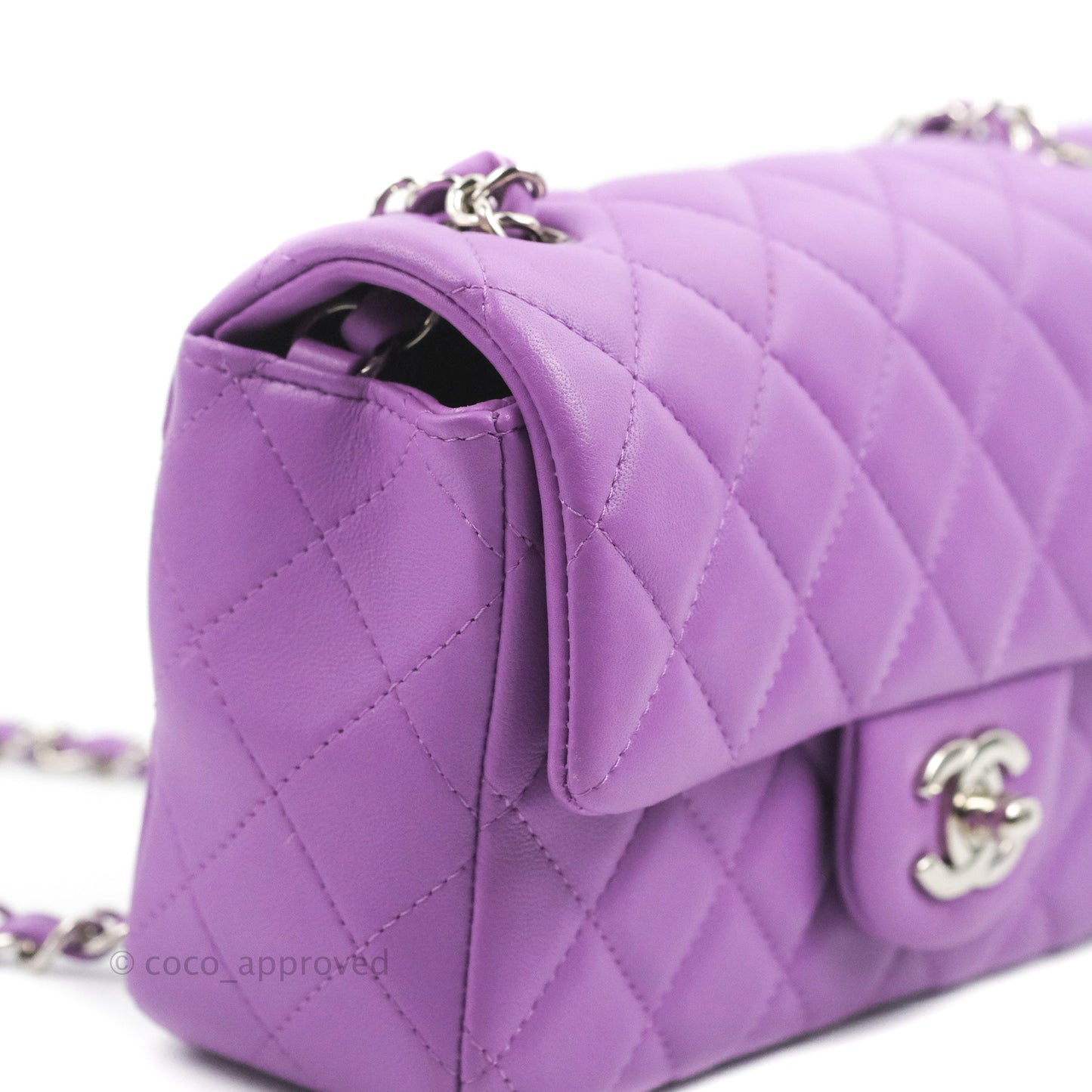Chanel Quilted Mini Rectangular Flap Purple Lambskin Silver Hardware