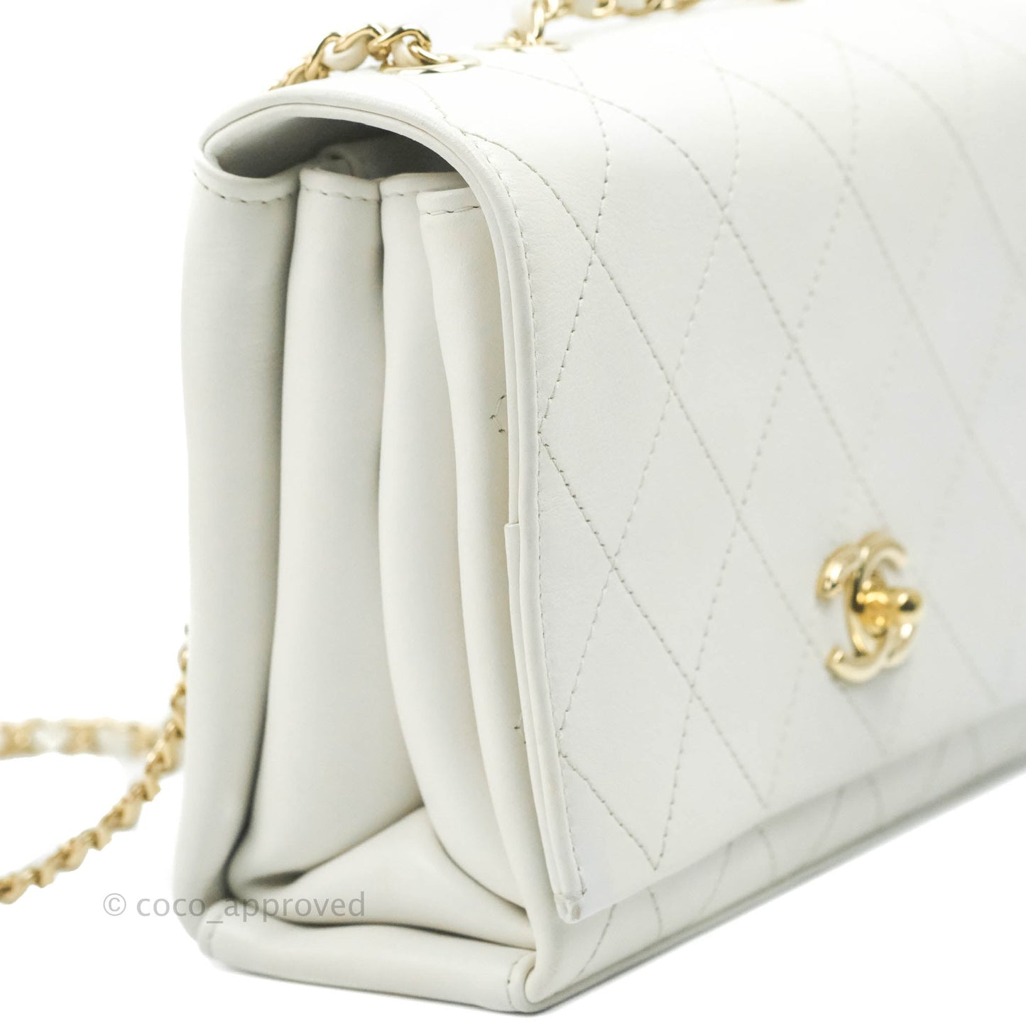 Chanel Flap Bag White Calfskin Gold Hardware 19S