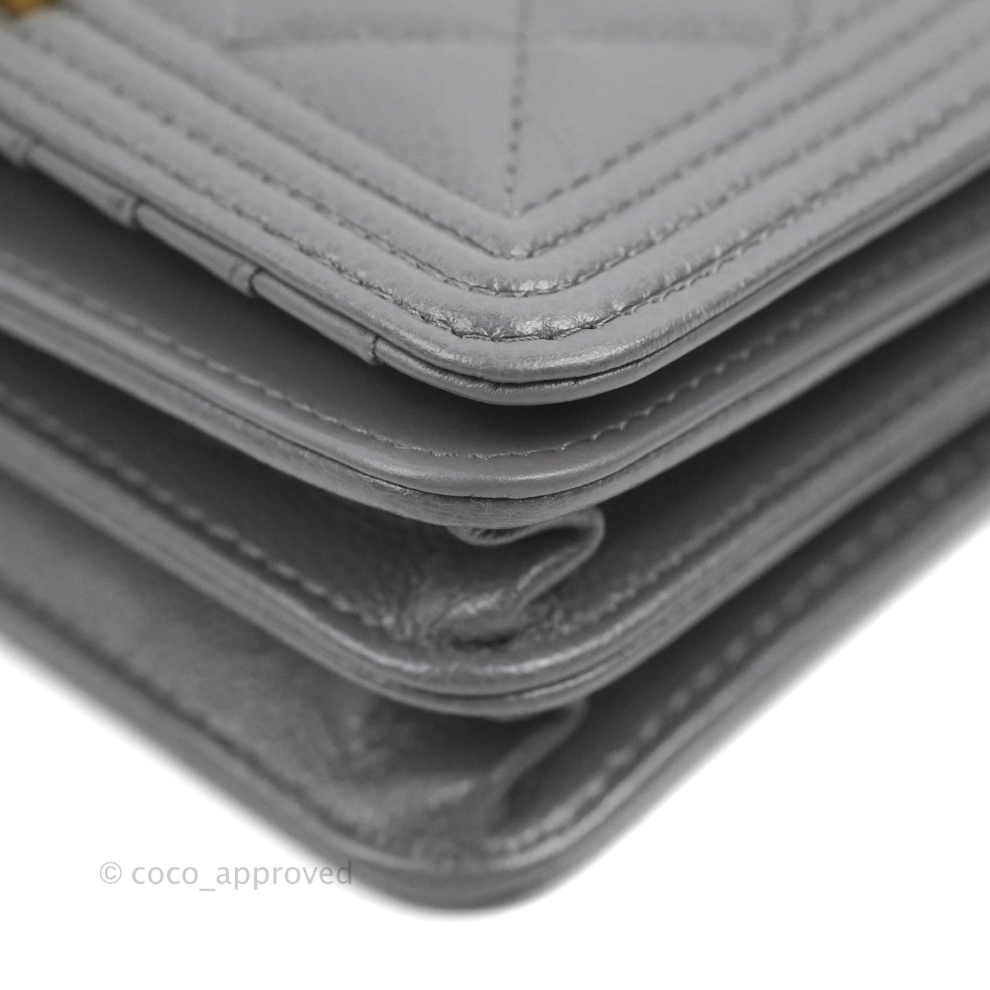 Chanel Quilted Mini Boy Wallet on Chain WOC Dark Grey Caviar Aged Gold Hardware