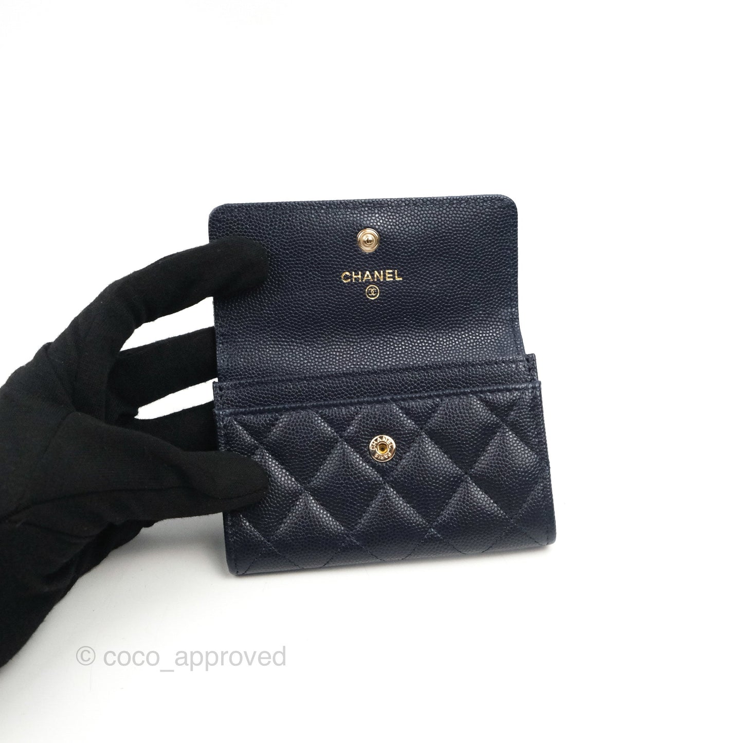 Chanel Quilted Flap Card Holder Navy Caviar