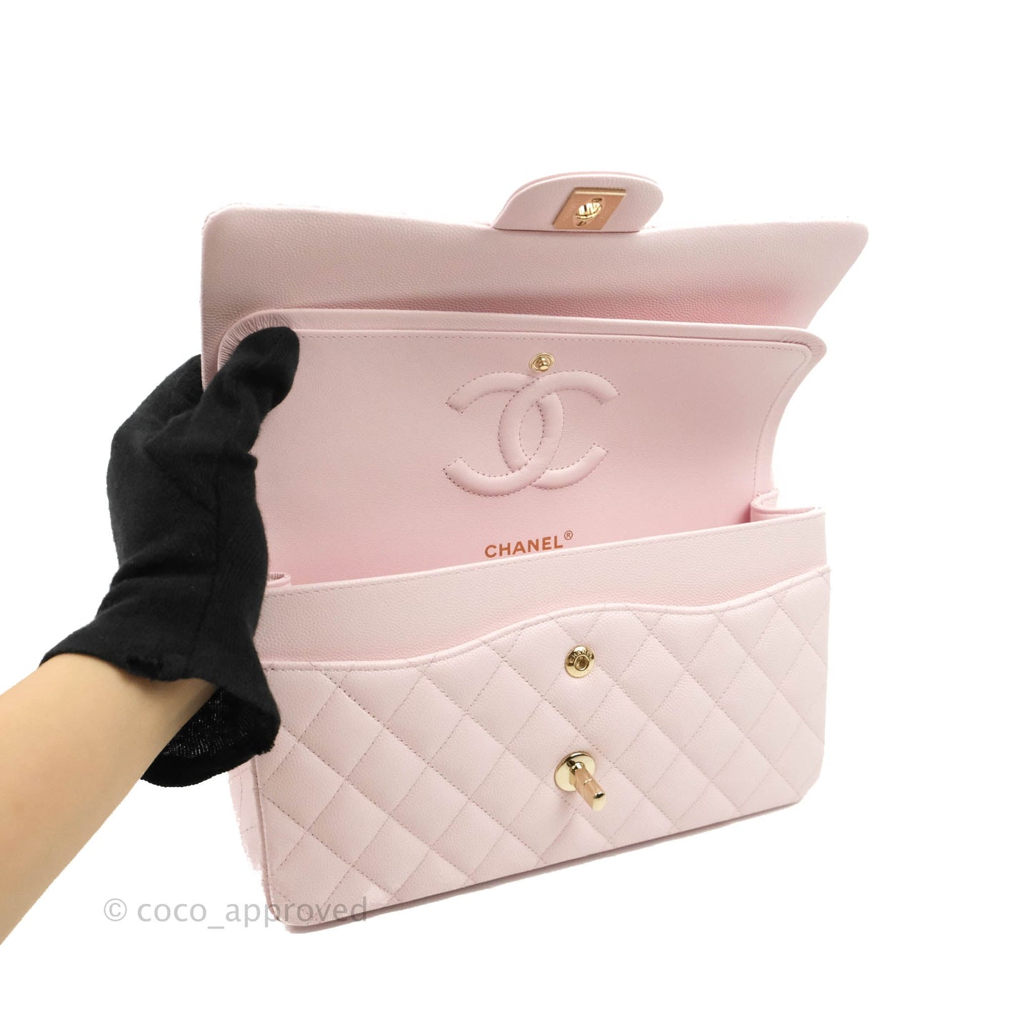 Chanel Classic M/L Medium Flap Quilted Pink Caviar Gold Hardware 22P