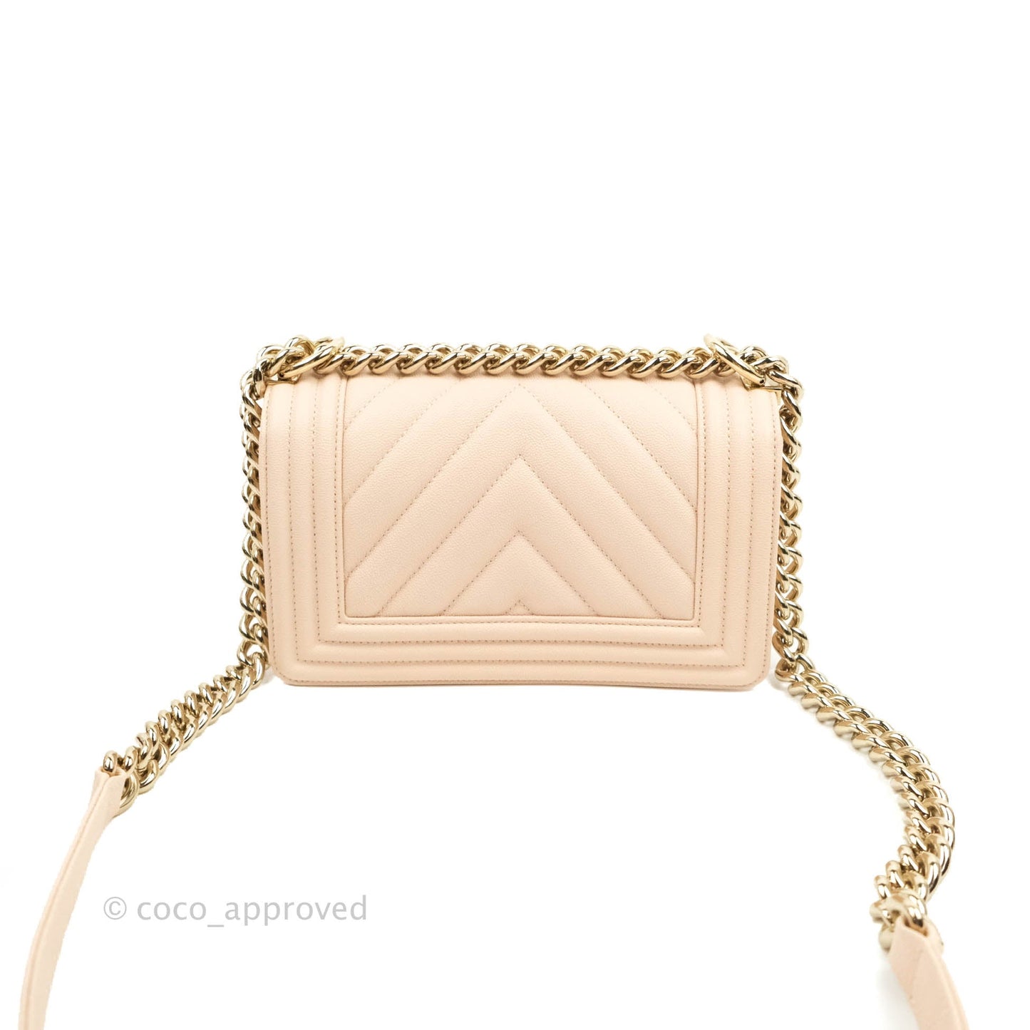 Chanel Small Boy Chevron Light Pink Caviar Gold Hardware