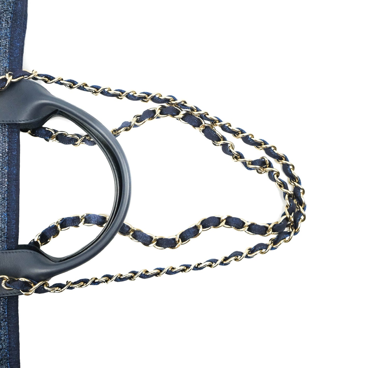 Chanel Large Deauville Navy Blue Glitter Canvas Gold Hardware