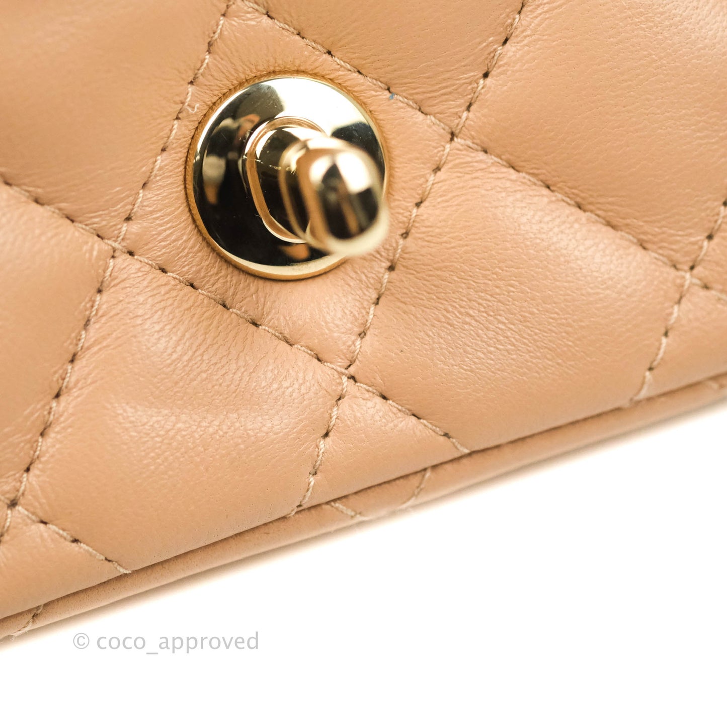 Chanel Mini Square Beige Lambskin Gold Hardware 21A