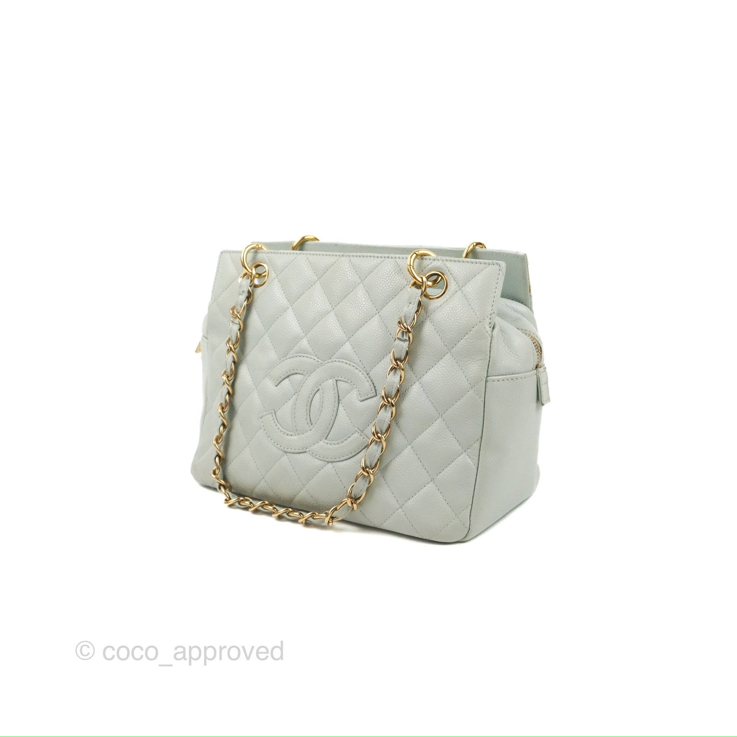 Chanel PTT Petite Timeless Shopping Tote Bag Light Tiffany Blue Caviar Gold Hardware
