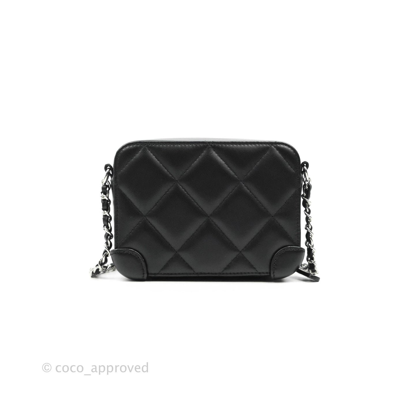 Chanel Mini Quilted Camera Case Black Lambskin Silver Hardware