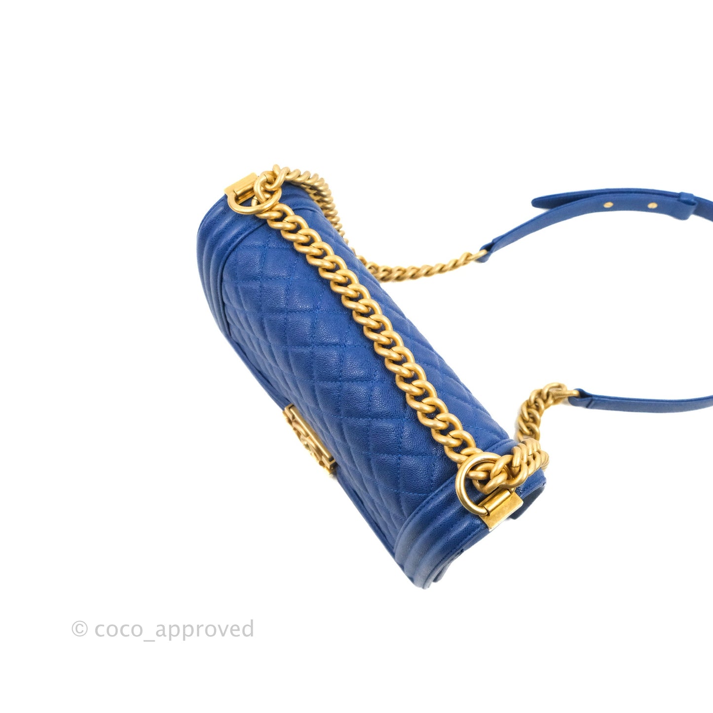 Chanel Quilted Medium Boy Blue Caviar Aged Gold Hardware