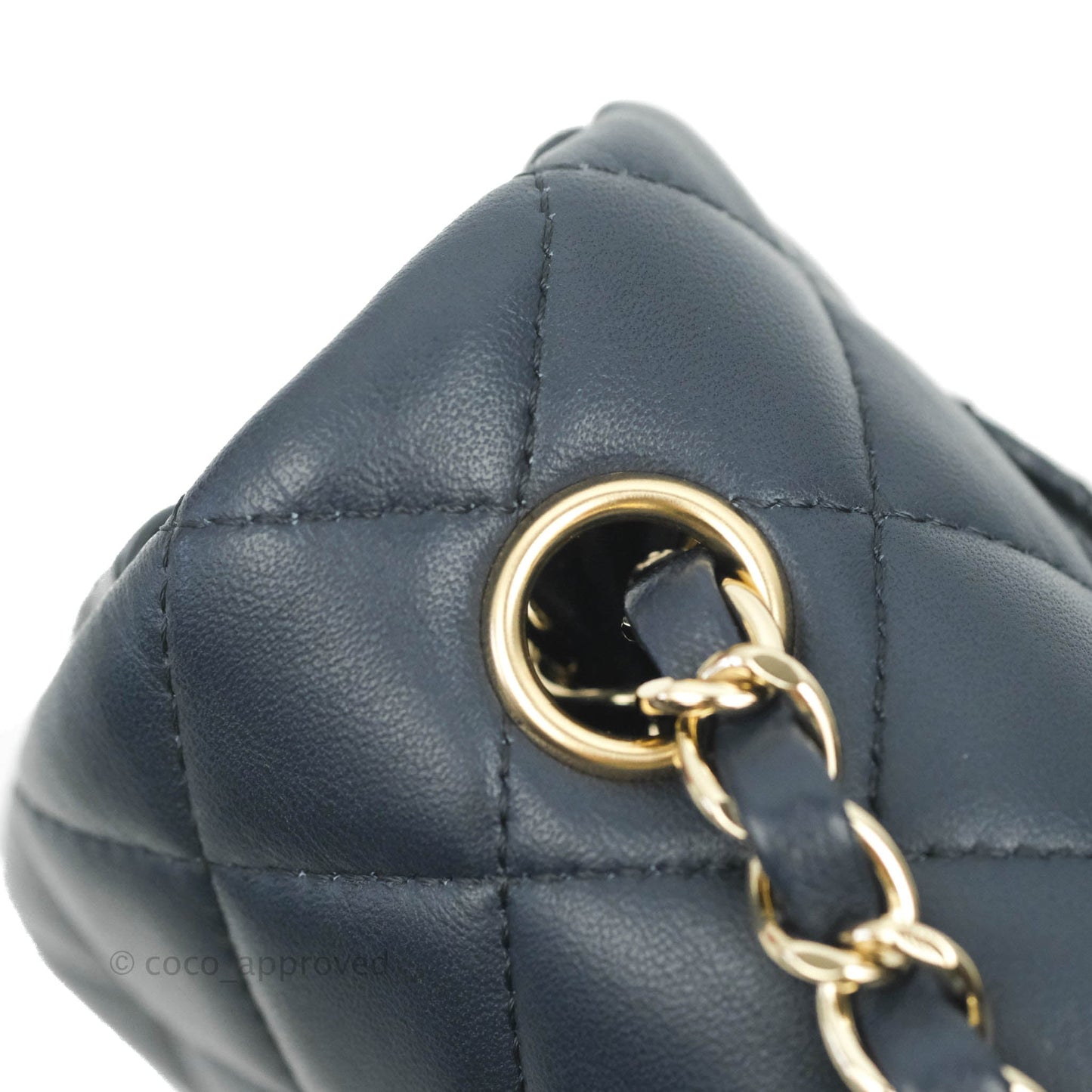 Chanel Quilted Mini Rectangular Flap Navy Lambskin Gold Hardware