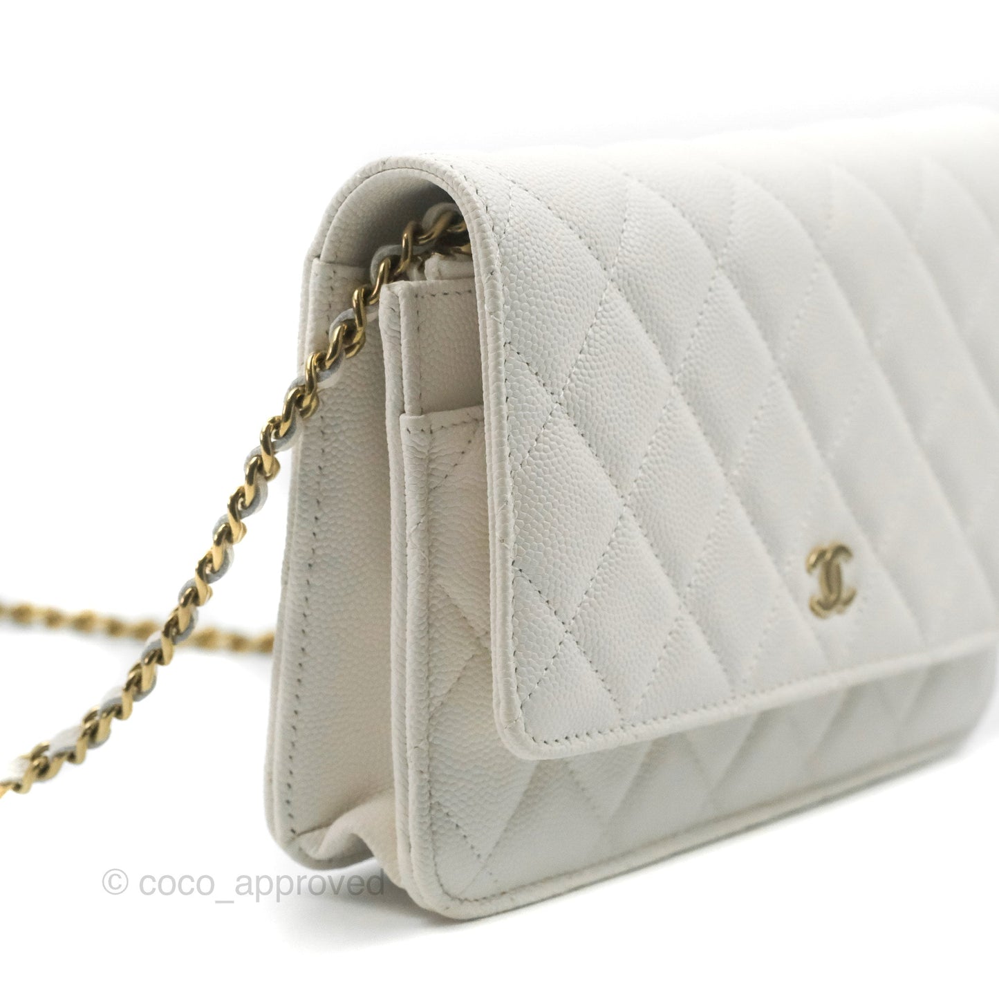 Chanel Quilted Classic Wallet on Chain WOC White Caviar Gold Hardware