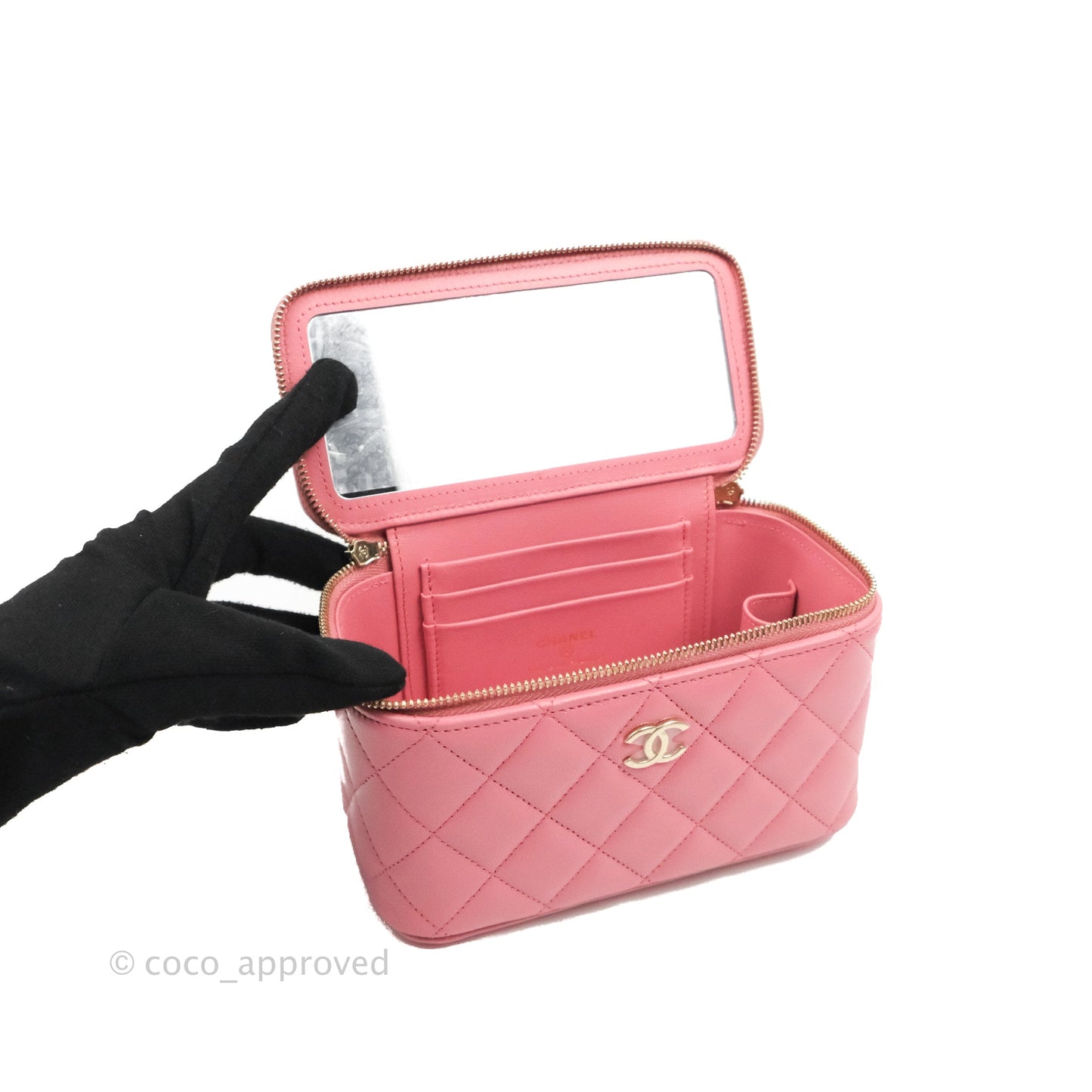 Chanel Vanity Rectangular Top Handle Pink Lambskin Gold Hardware