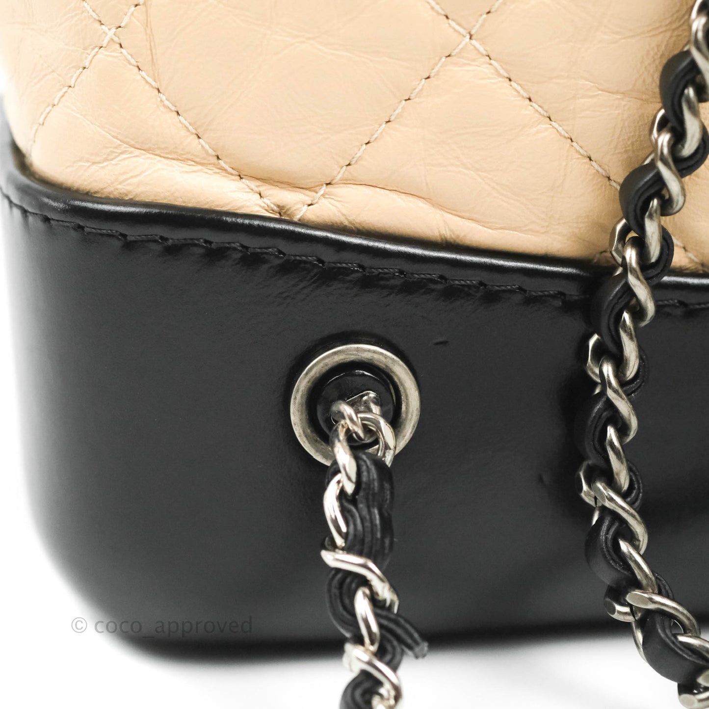 Chanel Small Gabrielle Backpack Beige Black Aged Calfskin