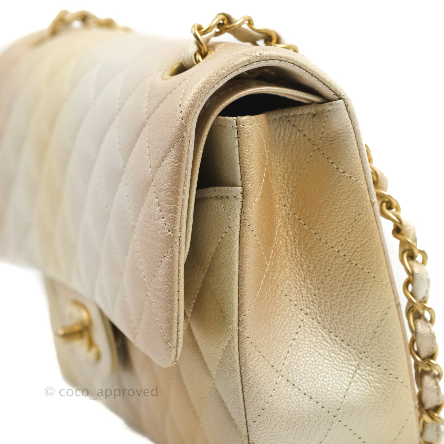 Chanel Classic Quilted M/L Medium Flap Ombre Metallic Goatskin Aged Gold Hardware