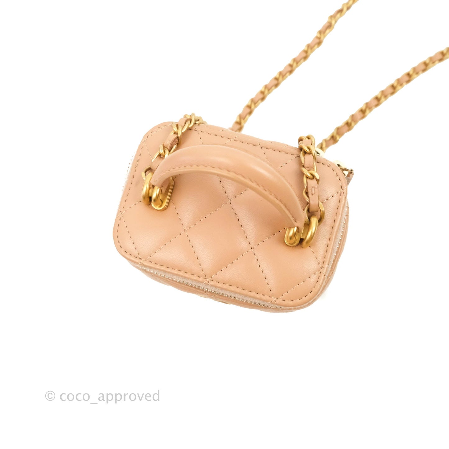 Chanel Mini Top Handle Vanity With Chain Beige Lambskin Aged Gold Hardware