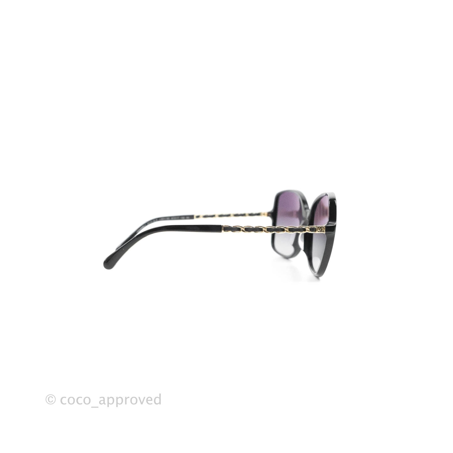 Chanel Black Acetate Frame Gradient Chain-Link Sunglasses Gold Tone