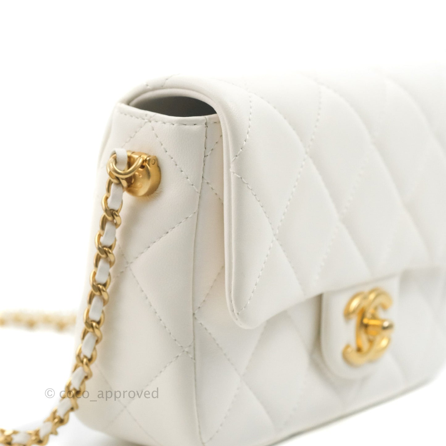Chanel Quilted My Perfect Mini With Pearl White Lambskin Aged Gold Hardware