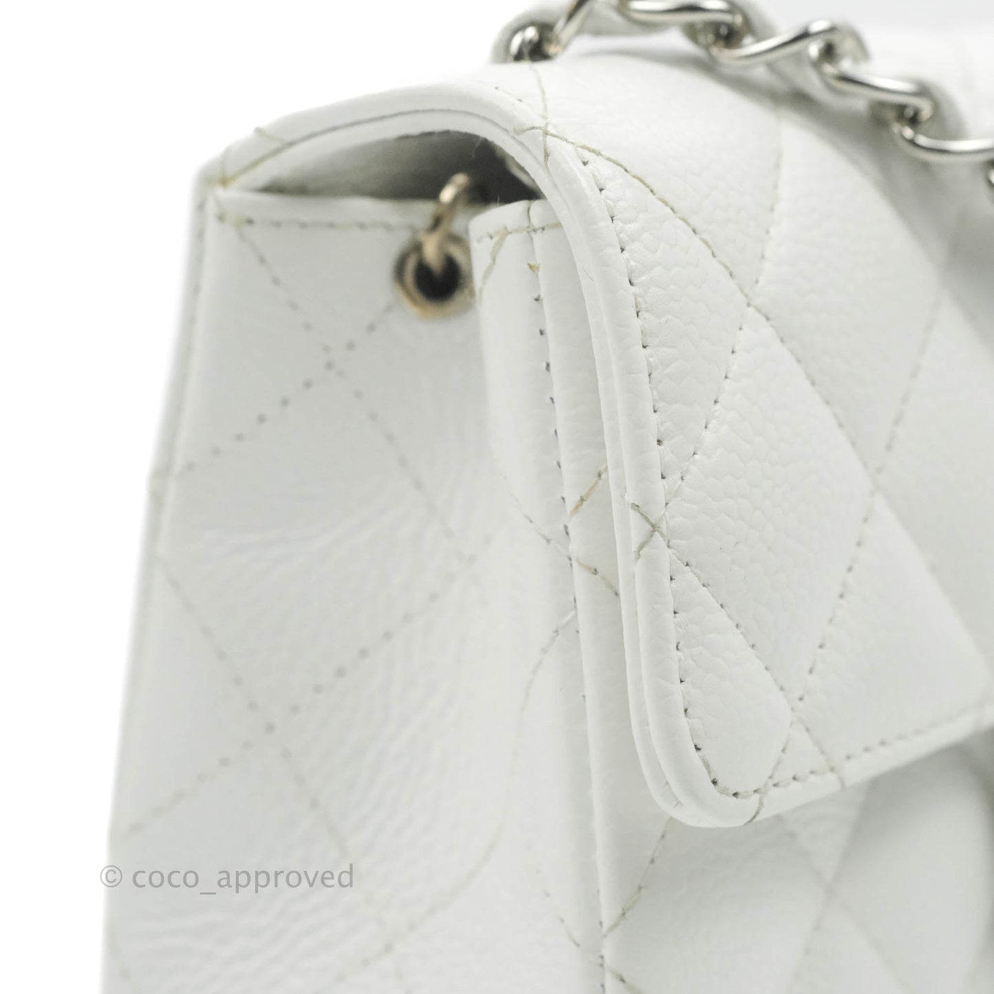 Chanel Quilted Vintage Mini Square Flap White Caviar Silver Hardware