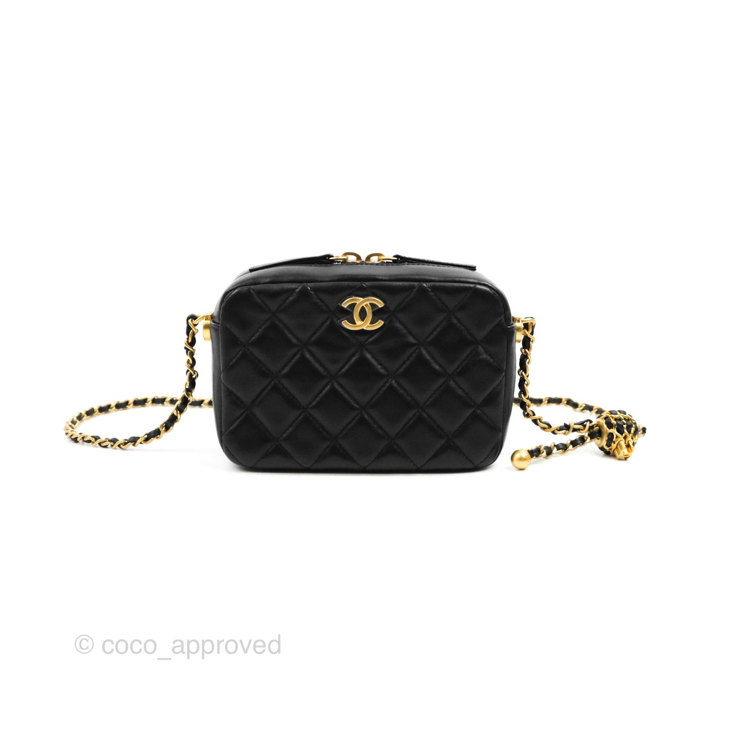 Chanel Quilted CC Pearl Crush Camera Case Black Lambskin Gold Hardware