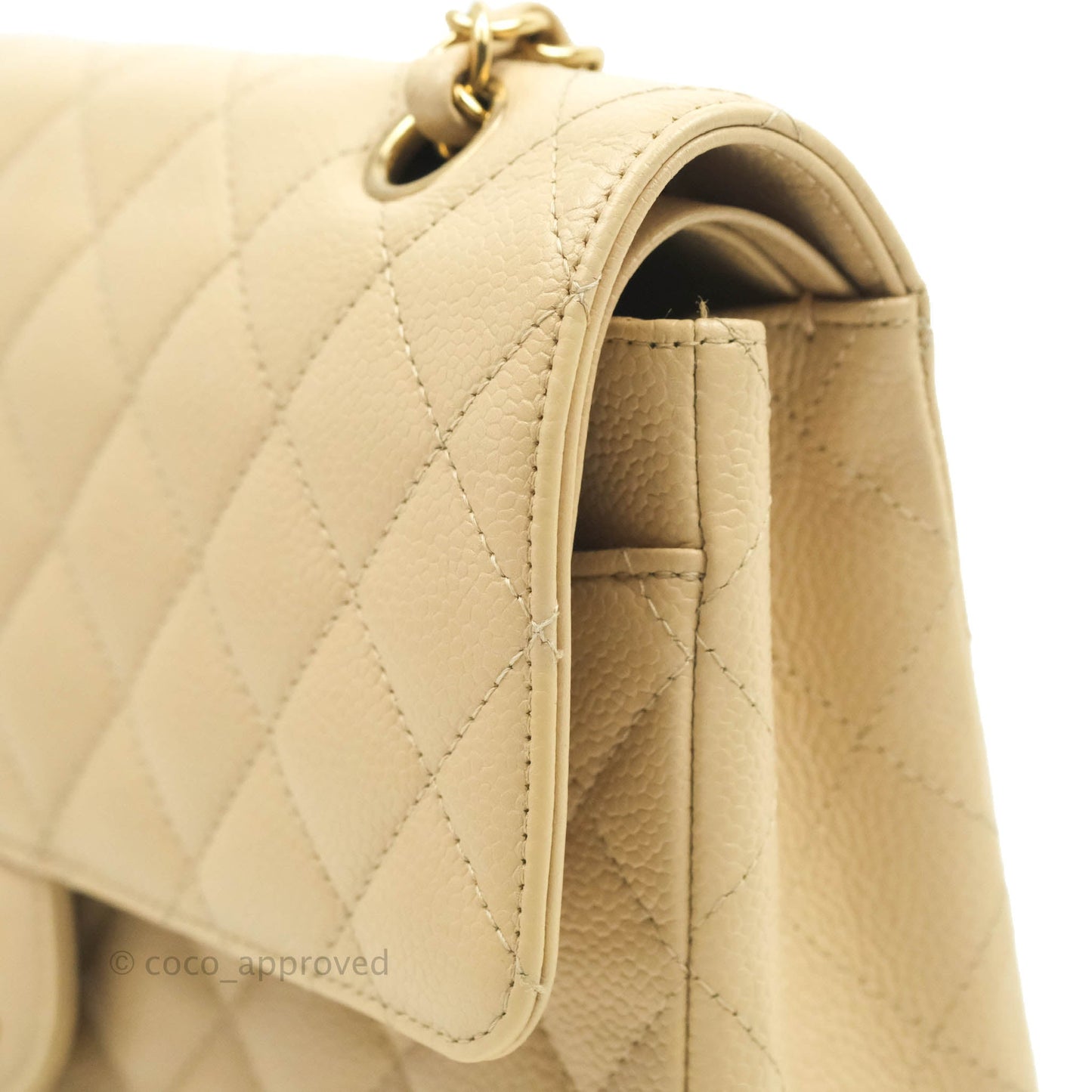 Chanel Classic Medium Flap Quilted Beige Caviar Gold Hardware