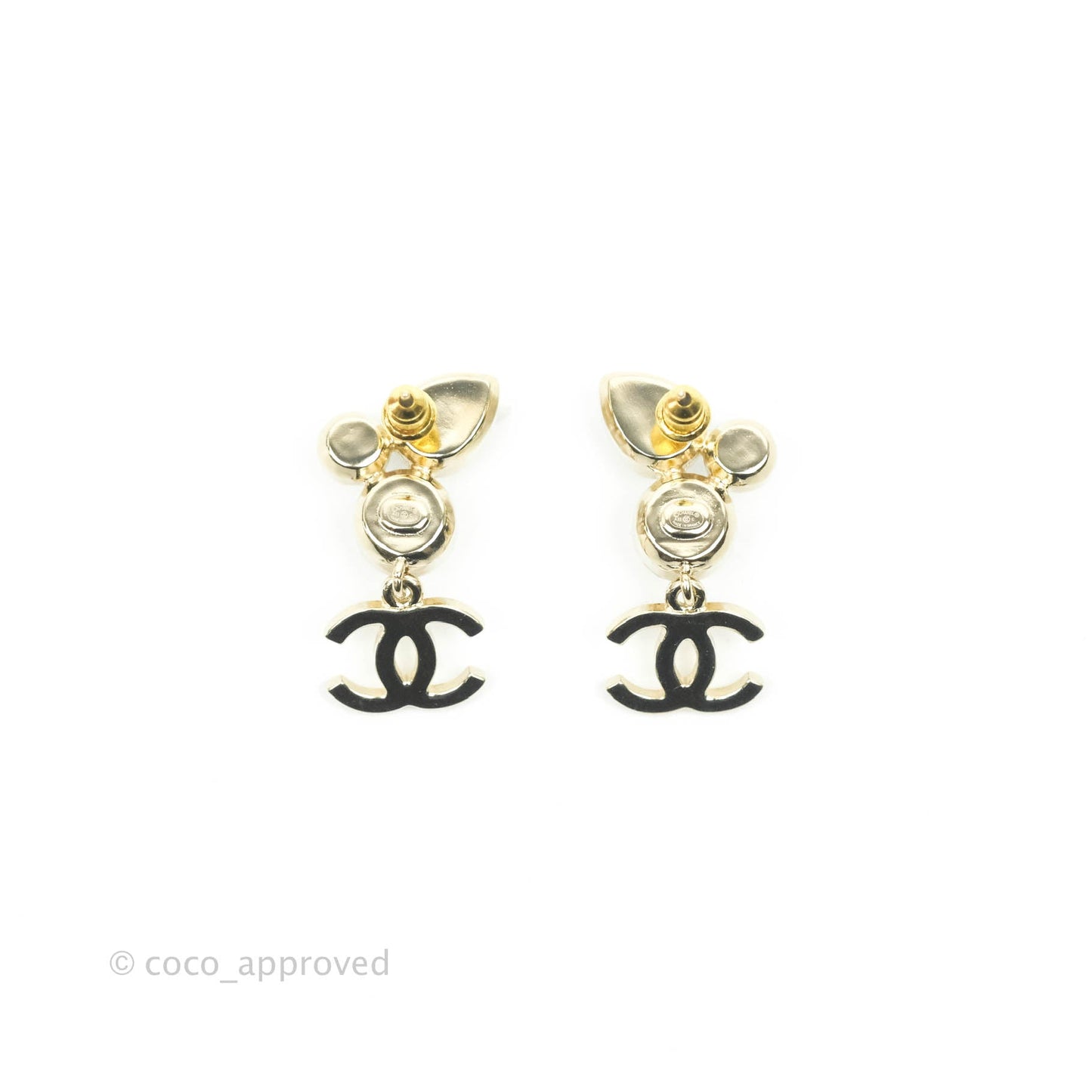 Chanel Crystal Pearl CC Drop Earrings Gold Tone 22C