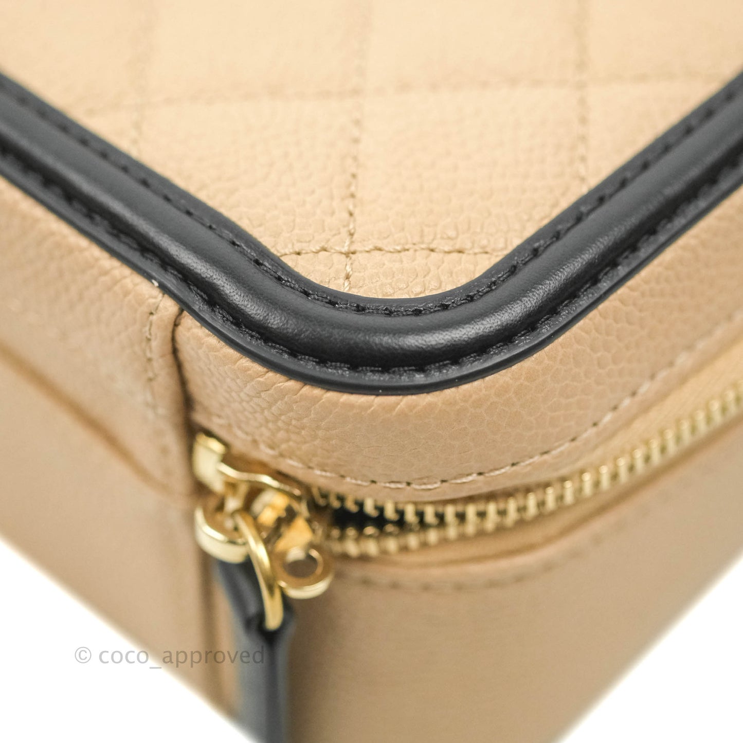 Chanel Quilted Medium CC Filigree Vanity Case Beige Caviar Gold Hardware