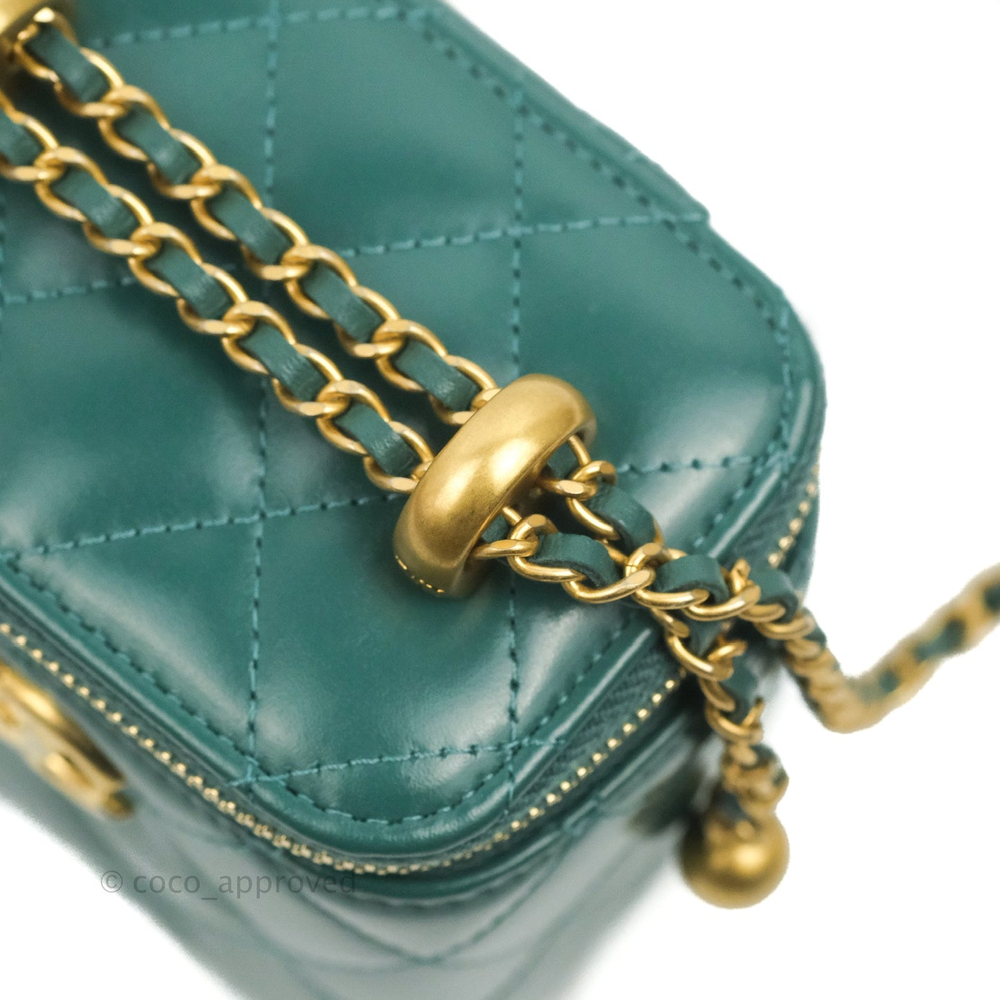 Chanel Quilted Mini Perfect Fit Vanity With Chain Calfskin Pine Green Aged Gold Hardware
