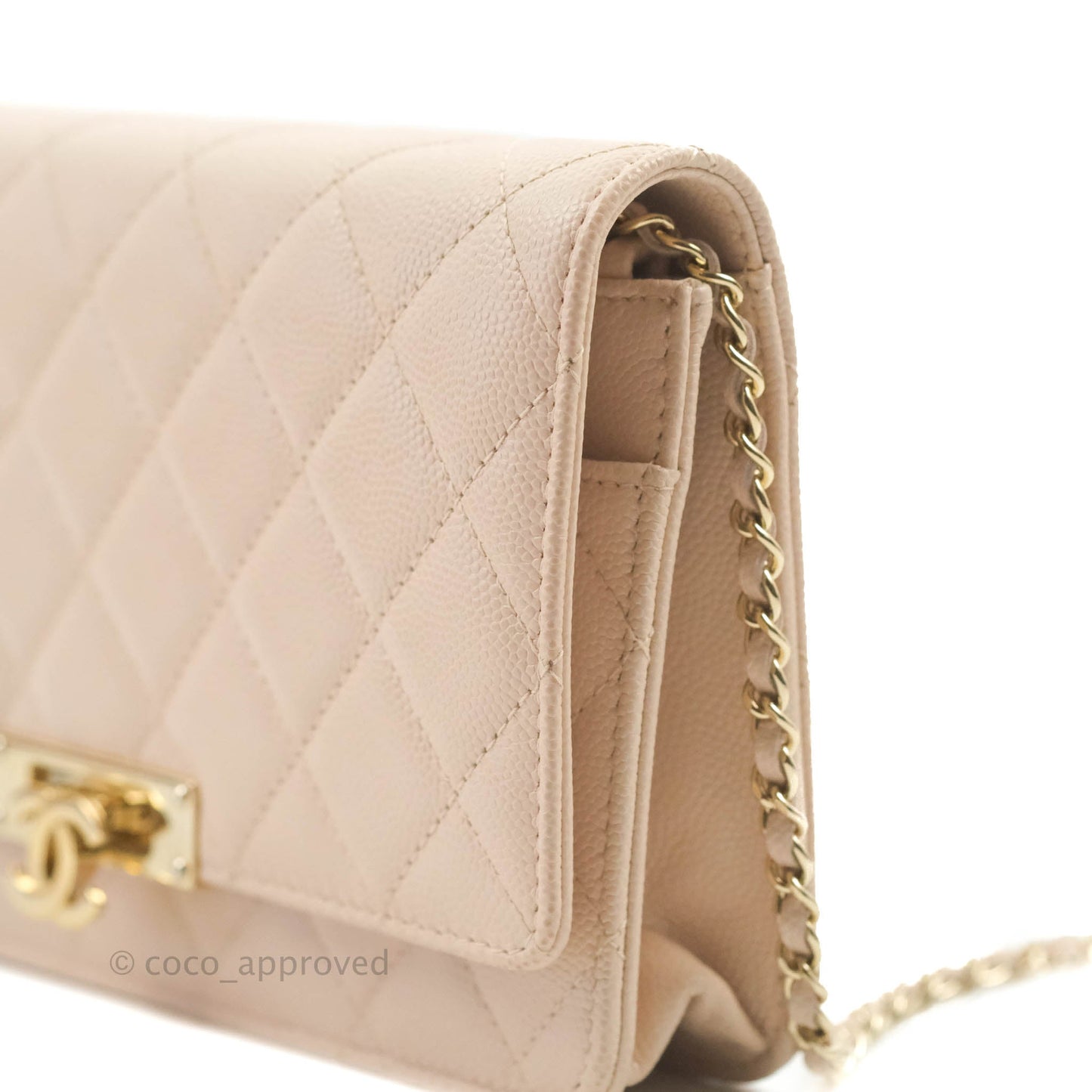 Chanel Quilted Golden Class Wallet on Chain WOC Light Beige Caviar Gold Hardware