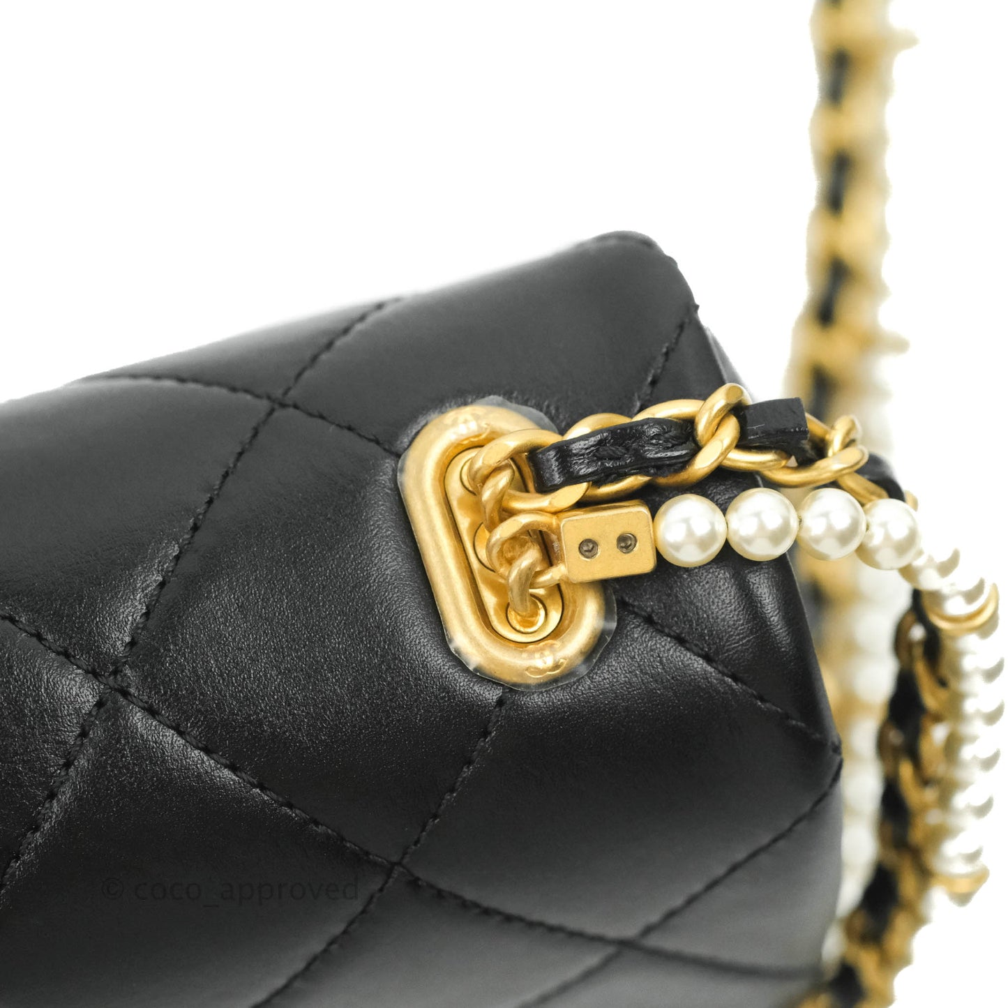 Chanel Quilted Small Crystal Pearls Flap Black Calfskin Gold Hardware 20K