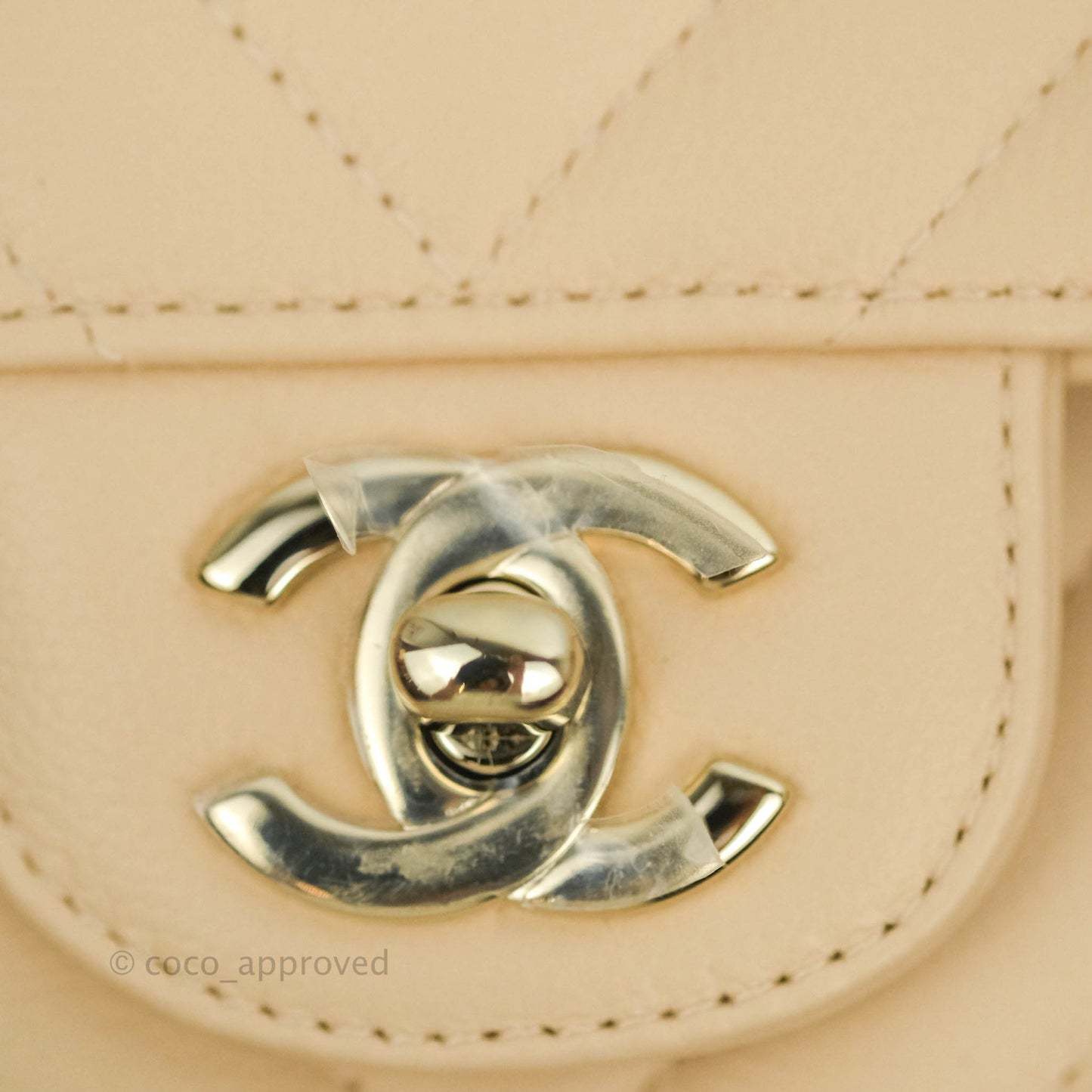Chanel Classic S/M Small Double Flap Chevron Beige Caviar Gold Hardware