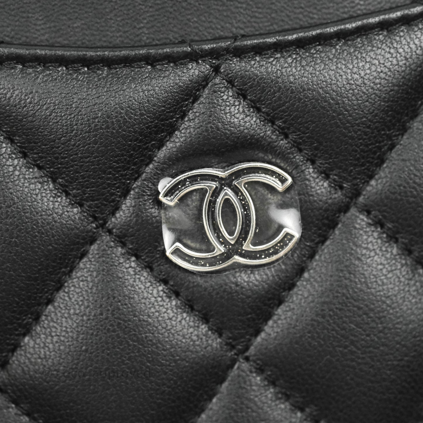 Chanel Glitter CC Card Holder Black Lambskin Silver Hardware