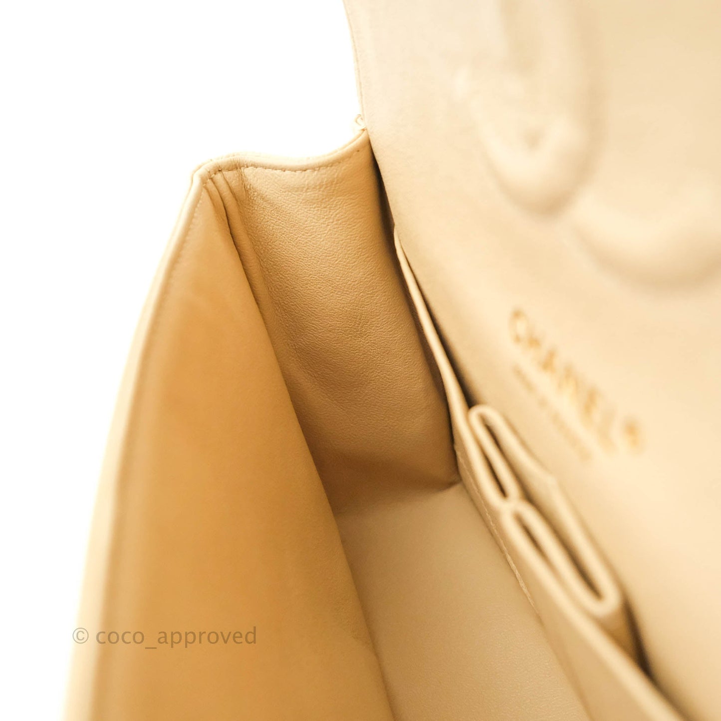 Chanel Classic M/L Medium Flap Quilted Beige Caviar Gold Hardware