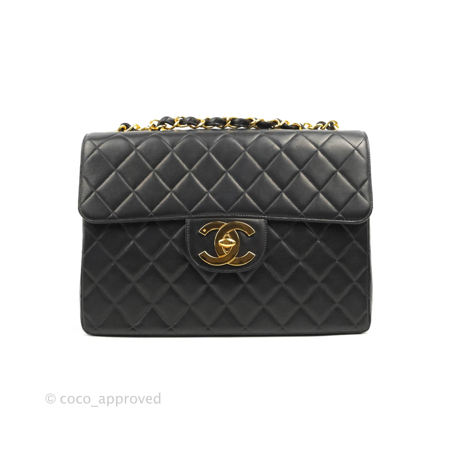 Chanel Vintage Jumbo Single Flap Black Lambskin 24K Gold Hardware