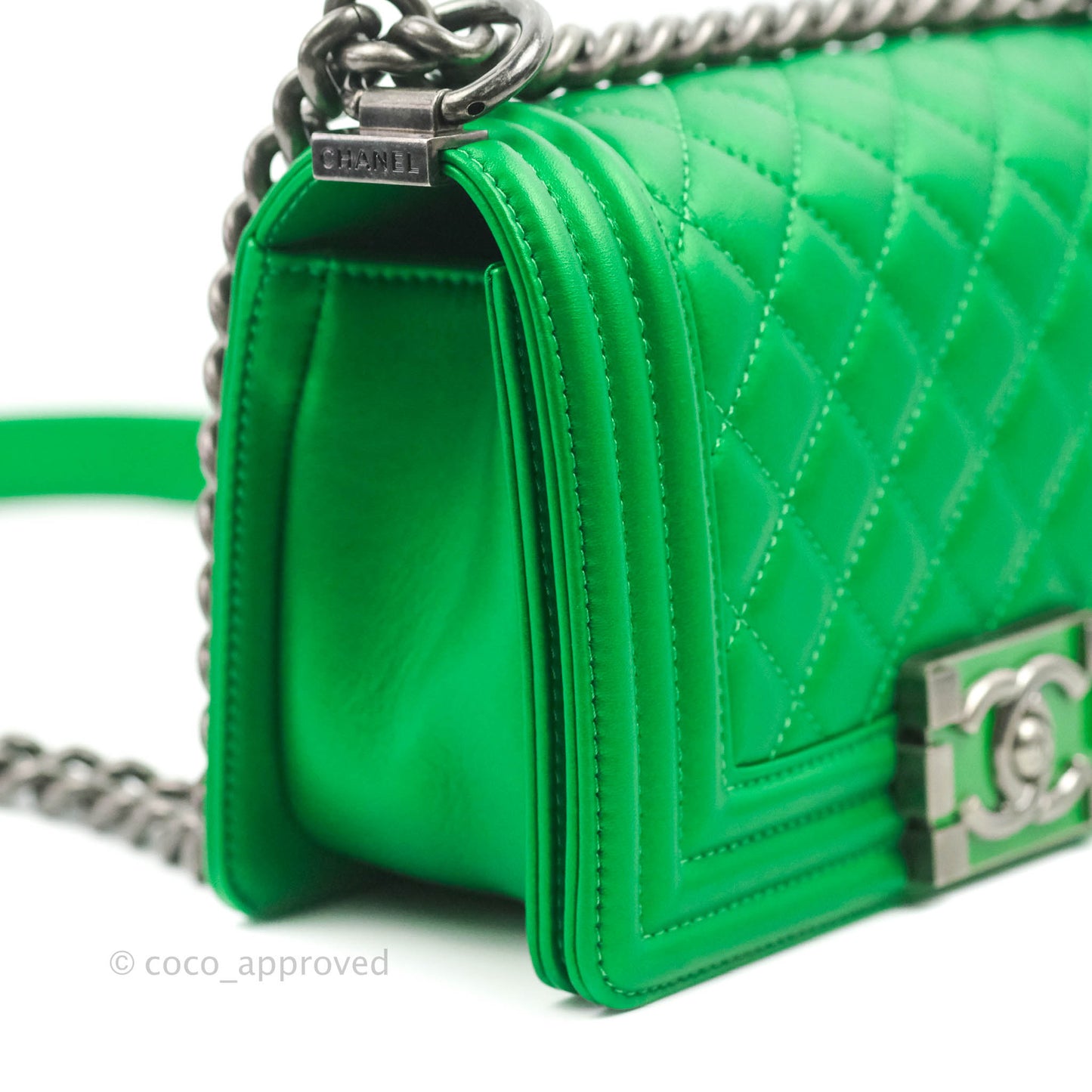 Chanel Small Boy Green Calfskin Ruthenium Hardware