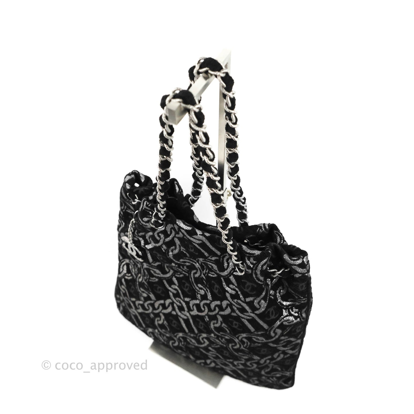Chanel CC Chain Print Tote Bag Black/Silver Fabric Gun Metal