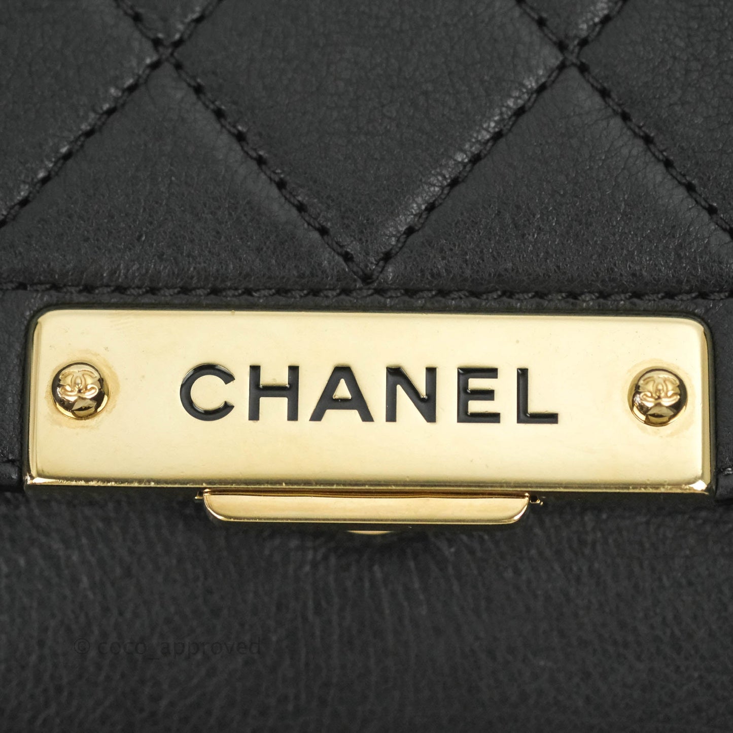 Chanel Quilted Small Label Click Flap Bag Black Grained Calfskin Gold Hardware