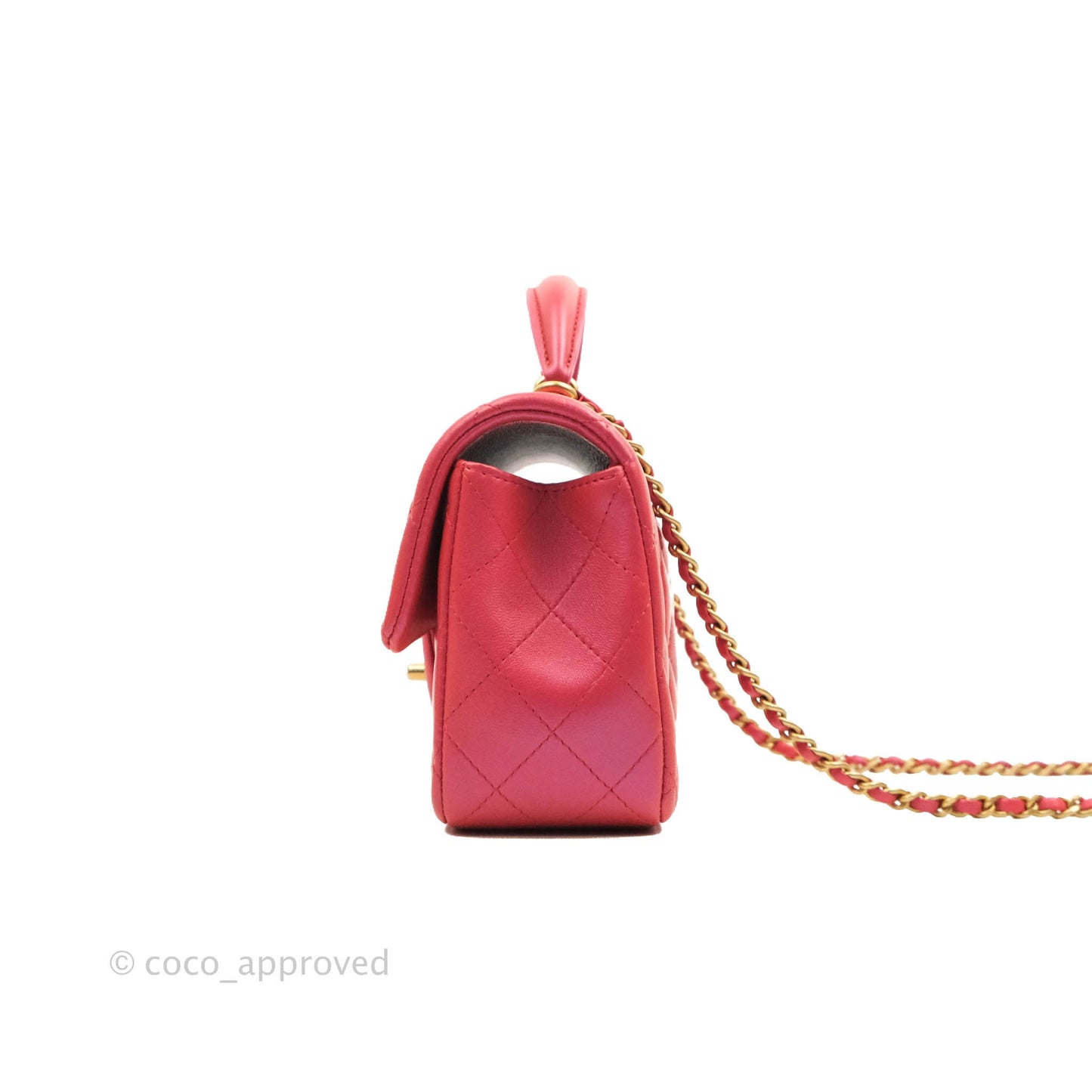 Chanel Top Handle Mini Rectangular Flap Bag Iridescent Red Lambskin Gold Hardware
