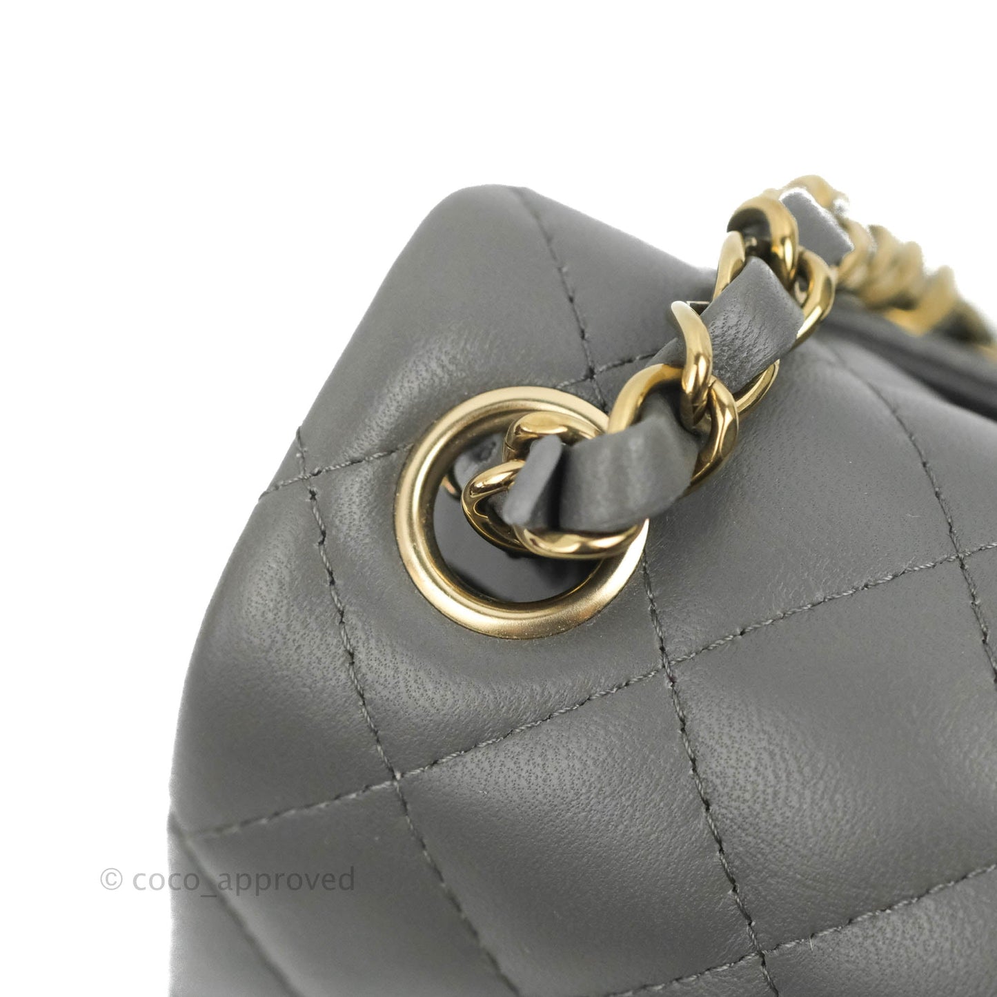 Chanel Quilted Mini Square Grey Lambskin Gold Hardware