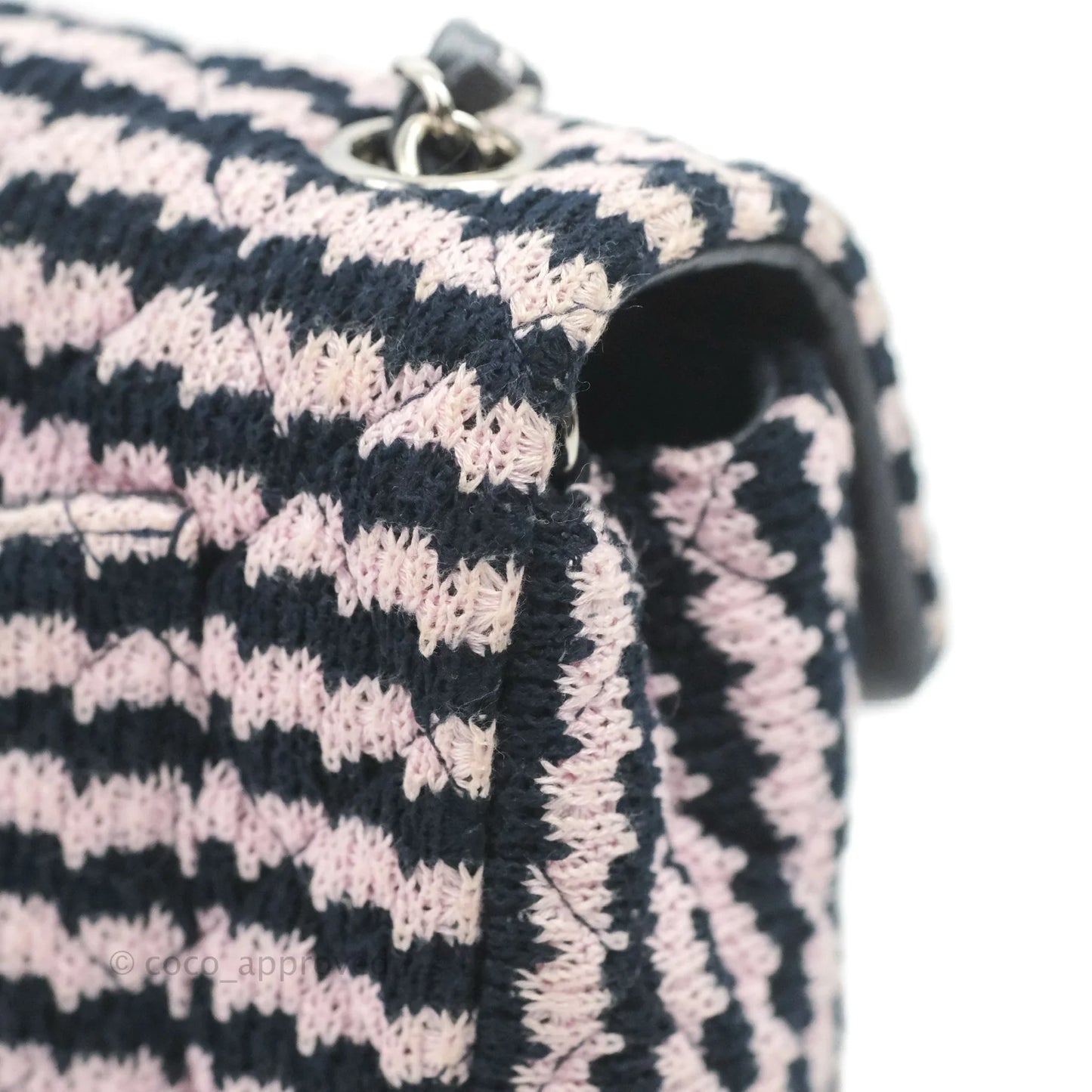 Chanel Mini Rectangular Flap Bag Navy Pink Striped Tweed Silver Hardware