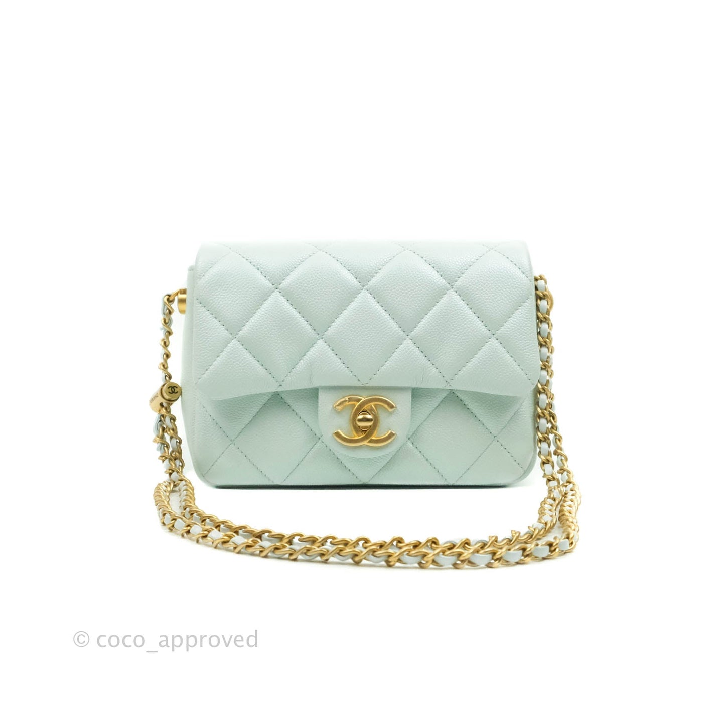 Chanel Quilted My Perfect Mini Iridescent Mint Green Caviar Aged Gold Hardware 21K