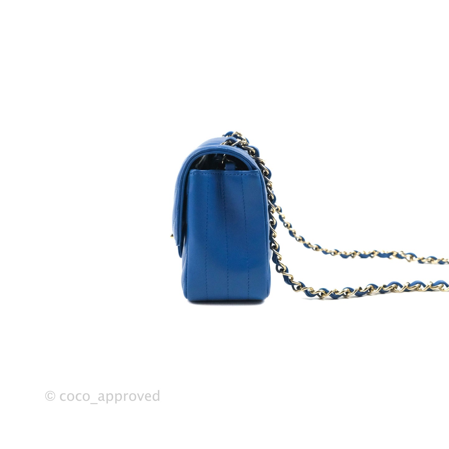 Chanel Chevron Mini Rectangular Flap Blue Lambskin Light Gold Hardware