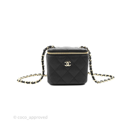 Chanel Mini Vanity With Chain Black Caviar Gold Hardware