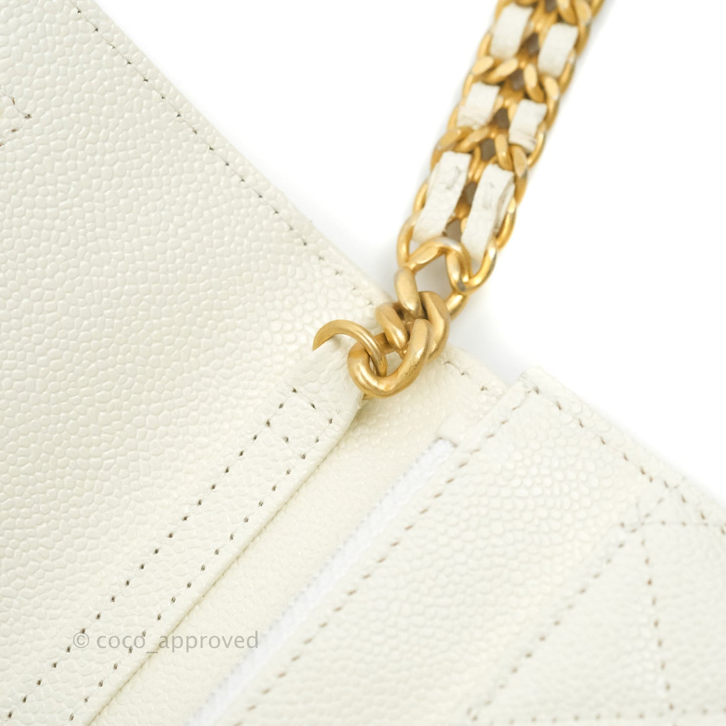 Chanel Quilted Wallet On Chain WOC Melody Ivory White Caviar Gold Hardware
