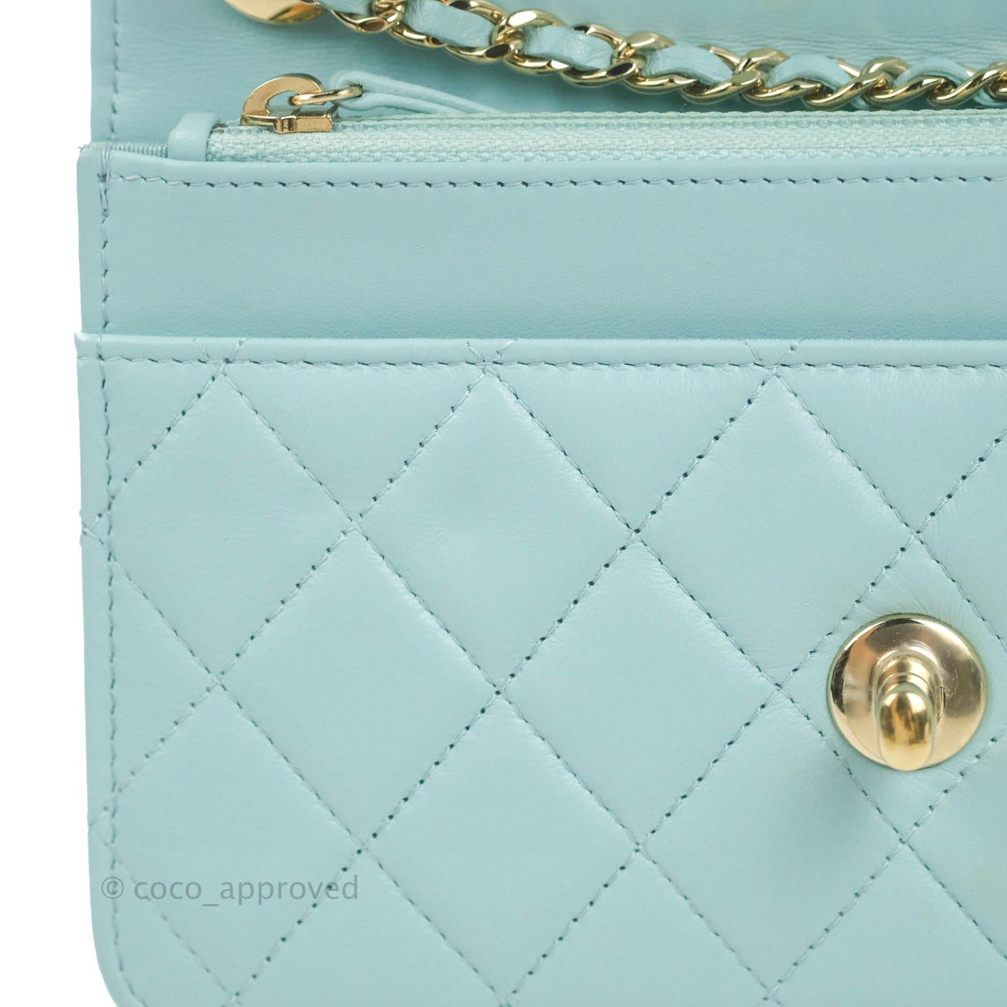 Chanel Trendy CC Quilted Wallet on Chain WOC Tiffany Blue Lambskin Gold Hardware