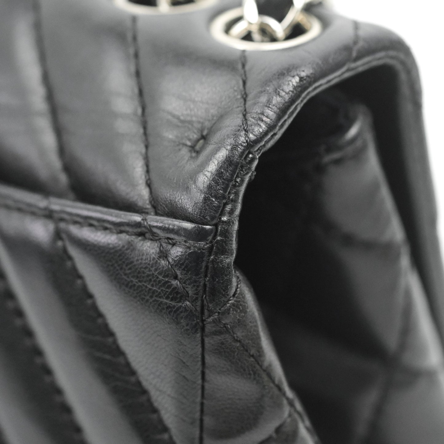 Chanel Surpique Chevron Medium Flap Black Silver Hardware