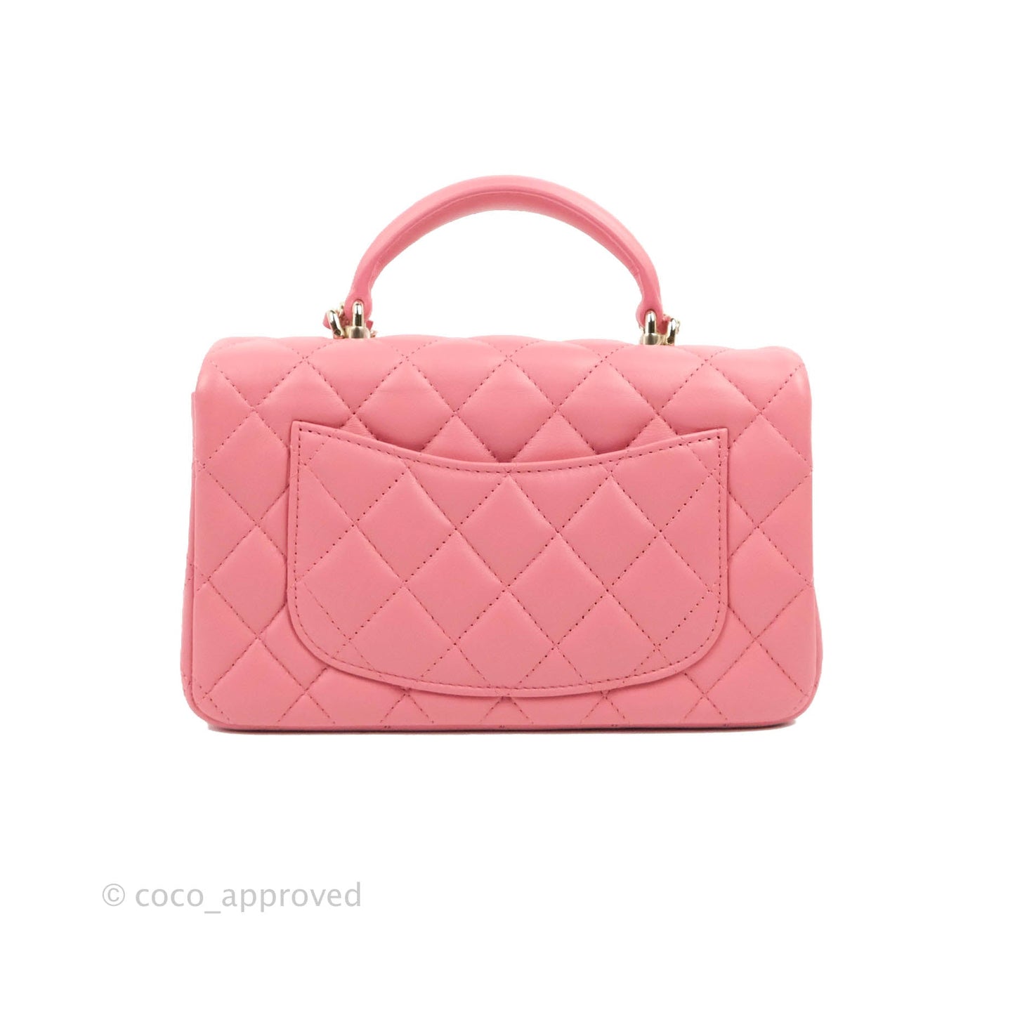 Chanel Top Handle Mini Rectangular Flap Bag Rosy Pink Lambskin Gold Hardware